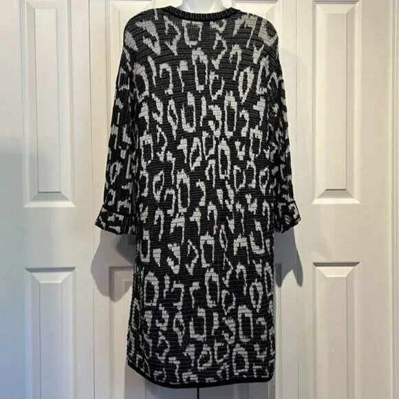 Olsen Europe Black White Patterned Cardigan Size M  10  - Picture 8 of 14